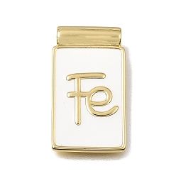 Golden Brass with White Enamel Pendants, Rectangle with Word Fe Charms, Rack Plating, Long-Lasting Plated, Cadmium Free & Lead Free, Golden, 26x15x4.5mm, Hole: 2mm
