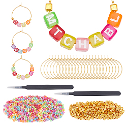 Золотой Набор для самостоятельного изготовления подвески для бокала вина, в том числе латунные кольца с подвесками для бокалов, Акриловые бусины, CCB пластиковые шарики, 201 из нержавеющей стали бисером пинцет, золотые, 30x0.8 мм, 80 шт