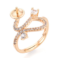 Настоящее золото 18K Изогнутая форма латунный микропаве прозрачный кубический цирконий регулируемые настройки кольца, за половину пробурено бисера, без кадмия, без никеля и без свинца, реальный 18 k позолоченный, штифты : 1 мм, 17 мм, размер США 6 (16.5 мм)