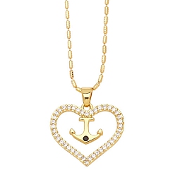 Anchor & Helm Brass Micro Pave Cubic Zirconia Pendant Necklaces, Anchor & Helm, 16.54 inch(42cm), Pendant: 22x20mm