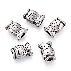 Античное Серебро 304 бусины европейского стиля из нержавеющей стали с крупными отверстиями, рыба, античное серебро, 16x12x8 мм, отверстие : 5 мм