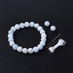 Aquamarine Natural Aquamarine Round Beads Stretch Bracelets, Frosted, Packing Box, 2-1/8 inch(5.3cm)