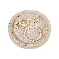 Бежевый Мраморные круглые ювелирные тарелки, настольное украшение для дома, бежевые, 150x20.2 мм