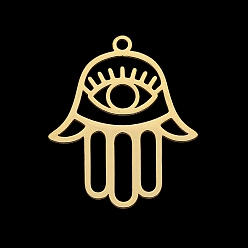 Золотой 201 подвески из нержавеющей стали, лазерная резка, рука хамсы // рука мириам со сглазом, золотые, 28x23x1 мм, отверстие : 1.8 мм