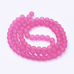 Deep Pink Transparent Glass Bead Strands, Frosted, Round, Deep Pink, 10mm, Hole: 1.3~1.6mm, about 80pcs/strand, 31.4 inch