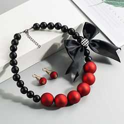 (123L) Белый крем непрозрачный блеск Модные комплекты из круглых подвесных серег и ожерелий из смолы в стиле бохо, ткань с бантом, огнеупорный кирпич, 460 мм