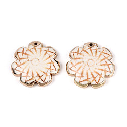 (404) Непрозрачное AB Кислое яблоко Подвески-цветы из синтетического говлита, с золотым латунным краем, цветочный белый, 29x29~30x6.5~7 мм, отверстие : 1.6 мм