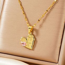 Золотой Роскошные латунные ожерелья с подвеской в форме сердца из розовых кубических цирконий для женщин, золотые, 15.75 дюйм (40 см)