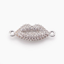 Platinum Brass Micro Pave Cubic Zirconia Links, Lip, Clear, Platinum, 8x22x3.5mm, Hole: 1.4mm