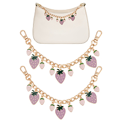 Лиловый 2шт. сплав эмаль клубника кулон алюминиевая панцирная цепочка сумка декоративные цепи, Сплав с застежками, аксессуары для замены сумок, золотые, сирень, 215 мм