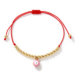 Pink Браслеты с подвесками из латуни и эмалью, символизирующими сглаз., Браслеты из круглых бусин, плетеные из бусин, для женщин, золотые, розовые, 11.02 дюйм (28 см)