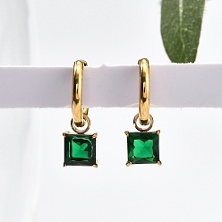 Квадрат 304 серьги-кольца из нержавеющей стали с кристаллами и стразами, ионное покрытие (ip), реальный 14 k позолоченный, квадратный, 21.5x6.5 мм