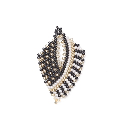 Черный Ручной работы миюки японский ткацкий станок с семенами бисер, Лист подвески, чёрные, 37.5x23x2 мм, отверстие : 1.8 мм