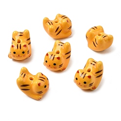 Желтый Фарфоровые бусины ручной работы, форма кошки, напечатанный, желтые, 21x16x17 мм, отверстие : 3 мм