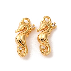 Настоящее золото 18K Латунные микро проложить кубического циркония подвески, прелести морских коньков, долговечный, без никеля , реальный 18 k позолоченный, 15x6.5x4 мм, отверстие : 1.2 мм