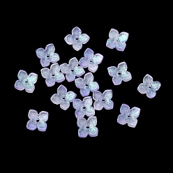 Лиловый Окрашенные и нагретые стеклянные колпачки для бусин, 4-лепестков цветка, сирень, 10x10x3.5 мм, отверстие : 1.4 мм