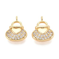 Настоящее золото 18K Латунные микро проложить кубического циркония прелести, мешок с сердцем, долговечный, без никеля , реальный 18 k позолоченный, 14x11x3.5~4 мм, отверстие : 1.2 мм