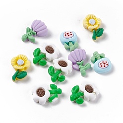 Mixed Color Flower Mixe Shapes Opaque Resin Cabochons, Mixed Color, 20~23.5x14.5~17x6mm