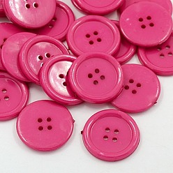 Hot Pink Acrylic Sewing Buttons, Plastic Shirt Buttons for Costume Design, 4-Hole, Dyed, Flat Round, Hot Pink, 25x3mm, Hole: 2mm