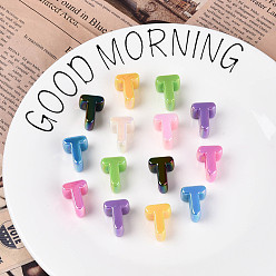 Letter T УФ-покрытие непрозрачные акриловые европейские бусины, бусины с большим отверстием, разноцветные, Письмо T, 20.5x16.5x13.5 мм, отверстие : 6 мм