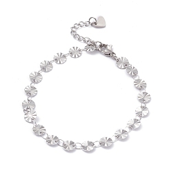 Нержавеющая Сталь Цвет Устойчивые к потускнению 304 браслеты из нержавеющей стали с плоскими круглыми звеньями, с карабин-лобстерами , , цвет нержавеющей стали, 7-1/8 дюйм (18.1 см)