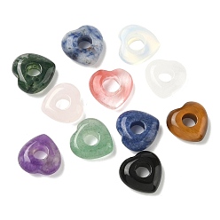 Смешанные камни Европейские бусины из натуральных и синтетических драгоценных камней, сердце крупные бусины отверстие, 15x15~15.5x4.5~5 мм, отверстие : 6 мм