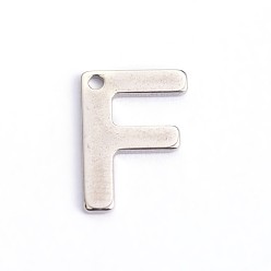 Letter F Устойчивые к потускнению 304 подвески-буквы из нержавеющей стали, буква f, 11x7.5x0.5 мм, отверстие : 1 мм