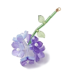 Лиловый Смолы цветок кулоны, с бусинами из стекляруса и 304 кольцами из нержавеющей стали, сирень, 52.5x27.5x25.5 мм, отверстие : 2.5 мм