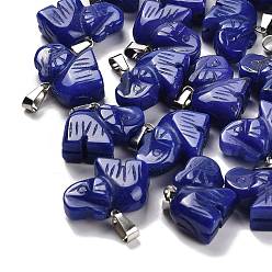 Белый Нефрит Крашеные натуральный белый нефрит подвески, с 201 вывод из нержавеющей стали, слон, темный сланец синий, 19x22x10 мм, отверстие : 4x8 мм