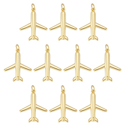 Настоящее золото 18K 10подвески из латуни с гальваническим покрытием, самолет, с целью перехода в кольце, без кадмия и без свинца, долговечный, реальный 18 k позолоченный, 24.5x20x2.5 мм, Перейти кольцо: 5x1 мм, внутренний диаметр: 3 мм