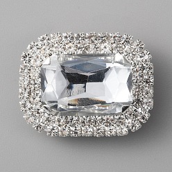 Кристалл Украшения для обуви из стеклянных страз в форме прямоугольника, Съемные зажимы для обуви из железа и сплава, кристалл, 30.5x39x13.5 мм