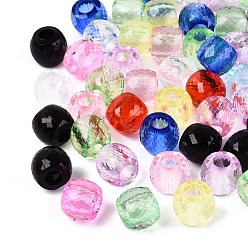 (52) Непрозрачная лаванда Прозрачного акрилового Европейский бисером, баррель, большое отверстие шарик, граненые, разноцветные, 13x11 мм, отверстие : 5.5 мм, Около 462 шт / 500 г