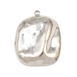 Stainless Steel Color 304 Stainless Steel Pendants, Hammered Rectangle Charms, Stainless Steel Color, 38x30.5x3mm, Hole: 2mm