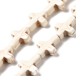 Желтая Старая Ткань  Синтетические бусины, окрашенные в бирюзовый цвет, крестик, старое кружево, 19.5x15x5.5 мм, отверстие : 1 мм, около 19 шт / нитка, 14.57'' (37 см)