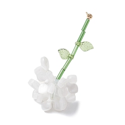 Белый Смолы цветок кулоны, с бусинами из стекляруса и 304 кольцами из нержавеющей стали, белые, 52.5x27.5x25.5 мм, отверстие : 2.5 мм