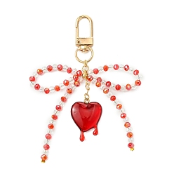 Красный Подвесные украшения в виде банта и сердца из стекла и смолы, поворотные застежки из сплава для украшений сумок, красные, 105 мм