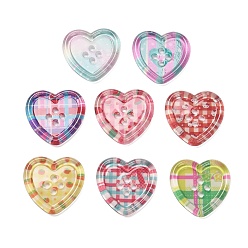 Сердце Пуговицы из смолы, 4-луночное, разноцветные, сердце, 24x25x3 мм, отверстие : 2 мм