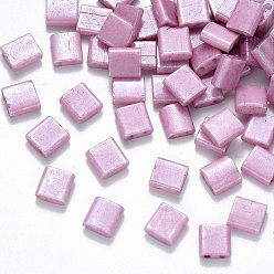Сливовый Стеклянный бисер с отверстиями для выпечки fgb 2, цвета покрыты блеском, квадратный, слива, 5x4.5~5.5x2~2.5 мм, отверстие : 0.5~0.8 мм, около 1180 шт / упаковка