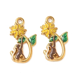 Желтый 304 нержавеющей стальной эмали подвески, подвески в виде кошек и цветов, ионное покрытие (ip), золотые, желтые, 20x11x2.5 мм, отверстие : 1.6 мм