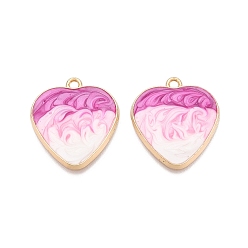 Бледно-Розовый Стойки обшивки сплава эмали подвески, без кадмия, без никеля и без свинца, золотой свет, шарма сердца, розовый жемчуг, 25.5x23x2 мм, отверстие : 2 мм