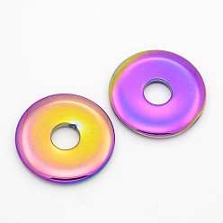 Rainbow Plated Electroplated Non-magnetic Synthetic Hematite Pendants, Donut/Pi Disc, Rainbow Plated, Donut Width: 14.5mm, 40x5mm, Hole: 11mm