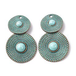 Плоский Круглый Сплав с синтетических бирюзовых подвесками, красная медь и зеленая патина, плоско-круглые, 42.5x26.5x5.5 мм, отверстие : 2.5 мм