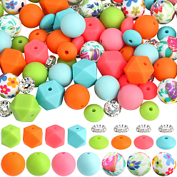 (52) Непрозрачная лаванда 97шт. наборы для самостоятельного изготовления бусин, включают силиконовые фокусные бусины, Латунные бусины разделители для поставки стразов, разноцветные, 10~15x10~15x4~15 мм, отверстие : 2~3 мм, 97 шт / комплект