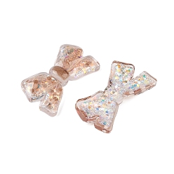 Коричневый Симпатичные прозрачные смоляные декодированные кабошоны, бант в горошек с блестящей пудрой, кофе, 32x18.5x6 мм