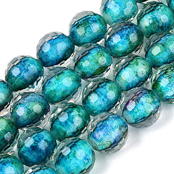 Dark Turquoise Resin Beads Strands, Bead in Bead, with Glass Imitation Stone Bead Inside, Round, Faceted(96 Facets), Dark Turquoise, 9~10mm, Hole: 0.7mm, about 49~51pcs/strand, 18.50~19.29 inch(47~49cm)