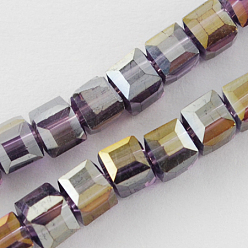 Индиго Стеклянные бусины с гальваническим покрытием , с покрытием AB цвета, граненые, кубические, индиговые, 6x6x6 мм, отверстие : 1 мм, около 100 шт / нитка, 22 дюйм