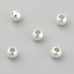 Серебро Латунные круглые распорки, без кадмия и без свинца, серебряный цвет гальваническим, 3 мм, отверстие : 1 мм