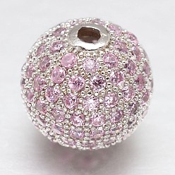 Платина CZ латунные микро проложить кубического циркония круглых бусин, платина, 10 мм, отверстие : 2 мм