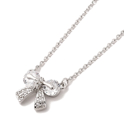 Bowknot 304 подвесные из нержавеющей стали ожерелья, ожерелья с подвесками из латуни с прозрачным кубическим цирконием и микропаве, бантом, 18.50 дюйм(47см) подвеска: 15x16.5мм