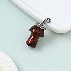 Mahogany Obsidian Natural Mahogany Obsidian Pendnats, with Alloy Finding, Mushroom Charms, 30x25mm